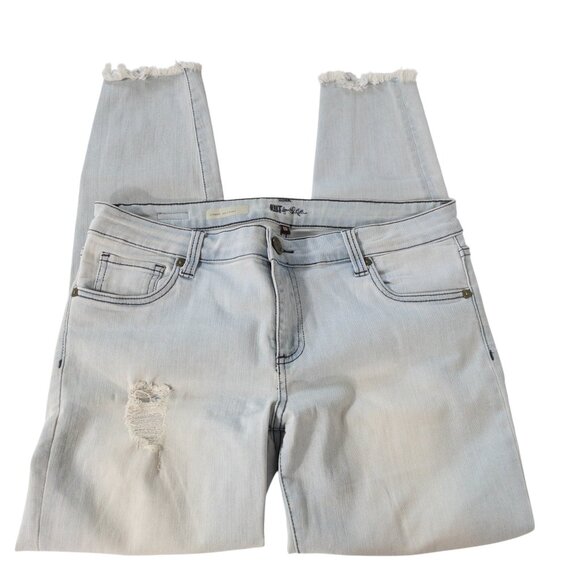 Kut from the Kloth Ankle Skinny White Light Blue Denim SZ 10 Raw Hem 28" L - Picture 4 of 13